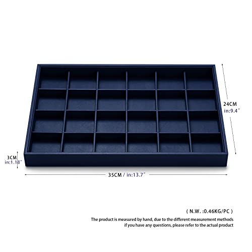 Oirlv Stackable Premium Leather Jewelry Trays 24 Grid Jewelry Organizer for Drawer Rings Earrings Holder Organizer - color: Blue, size: 24 Grid Tray