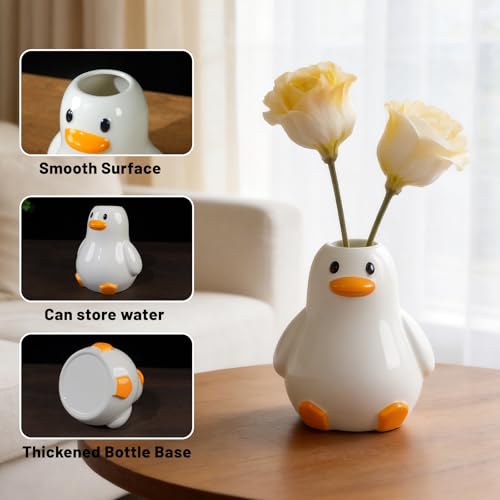 Tnstbiee Handcrafted Ceramic Duck Vase - Cute Animal Round Small Vase,Modern Trendy Flower Vase for Living Room Coffee Table Bathroom, Funky Centerpiece for Kitchen Utensils, Ideal Gift for Home Decor - color: Fat Duck Vase