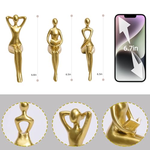Quoowiit Gold Decor Thinker Statue Decor Book Shelf Decor, Abstract Statue Ornament Office Decor Modern Home Decor Decorations for Living Room Collectable Figurines Coffee Table Decor 3 Piece - color: Gold