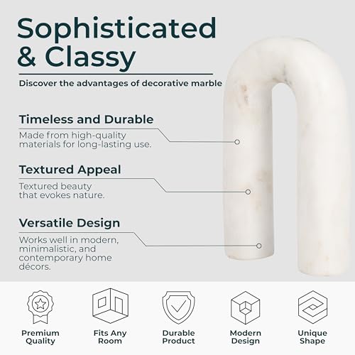 Marble Rounded Horseshoe for Home or Office Decor - Accent Display for Bathroom, Living Room, and Shelf Styling - Curved Figurine Sculpture Ornament for Coffee Table Decor or Bedroom - 8", White - size: 8.0" H