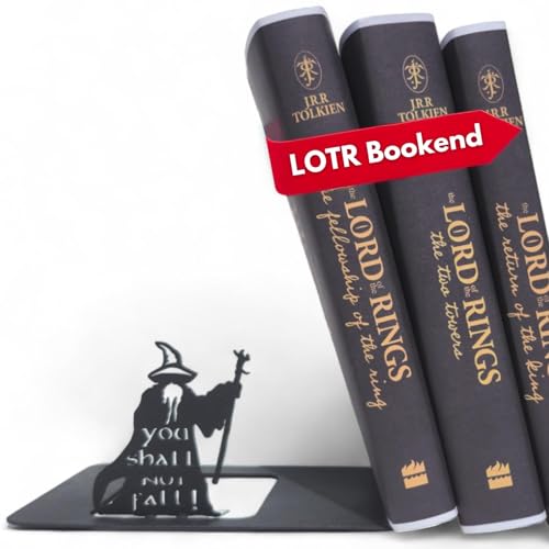 Renovatio Black Metal Bookend – Sturdy, Non-Slip Minimalist Bookends with Non-Skid Base for Shelves – Unique Geeky Decor for Home, Office & Kids Room – LOTR - style: LOTR