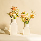 Ceramic Ribbed Vases - 2 Piece Set, Small and Large Vase, Bottle Flower Planter Set. Scandi Style Home Decor. Neutral Cream Home Decor, Coastal Decor for Home, Centerpiece for Table