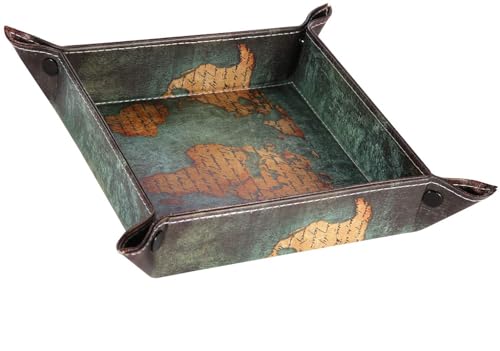siduater Valet Tray Desktop Storage Organizer, Vegan Leather Catchall Bedside Vanity Tray Nightstand Caddy Holder for Remote Controller, Watch, Keys, Phone, Wallet, Sunglasses, Jewelry - Map - color: Map Design