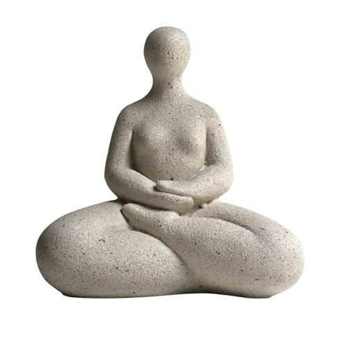 Abstract Meditation Lady Statue, 5.2 inches, White Resin Yoga Figurine, Modern Home Office Desk Decor - color: Rough White
