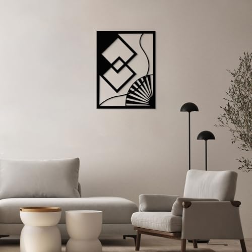 GlintHome Black Metal Wall Art - Minimalist 3D Textured Geometry Abstract Sculptures Wall Art for Living Room Office Garden Bedroom Bathroom Home Decor - color: Black-013, size: Small