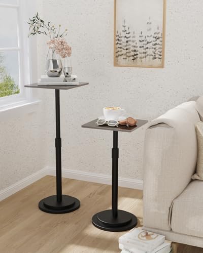 Versatile End Table with Metal Base, Height Adjustable, Vintage Square Indoor Metal Plant Stand, for Sofa, Bedside Small Couch, Living Room and Bedroom, 1 Pack, Dark Brown, GBZ001SZ-1 - color: Dark Brown, size: Square