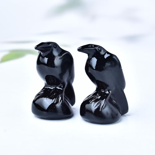 Natural Obsidian Crystal Raven Statue 2" Healing Crystal Handmade Sculpture Lucky Guardian Pocket Statues Reiki Meditation Office Home Decoration Gift - color: Obsidian