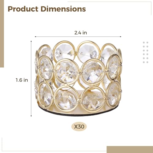 30 PCS Metal Crystal Tealight Candle Holders, Golden Iron Candle Stand with Clear Plastic Crystal, Elegant Table Centerpiece Decor for Weddings Dining Events Parties Celebrations