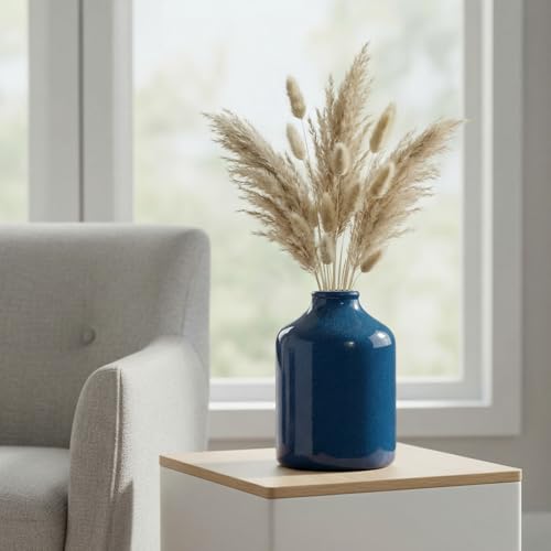 Sunddo Blue Ceramic Vase, Farmhouse Floral Vases for Pampas Grass, Decorative Coastal Flower Vase for Home Decor, Table, Bathroom, Living Room, Office Desk, Centerpieces Decor - color: Dark Blue, size: 8 inch