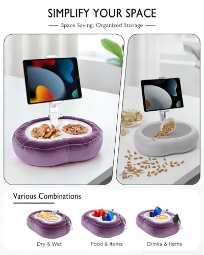 Miledi Tablet Pillow Stand, Compatible with 4.7"-12.9" Kindle, iPad, Phone/Tablet, 360° Rotating Phone Holder for Bed, Detachable Bowl, Reading and Relaxation on Bed (Purple) - color: Purple