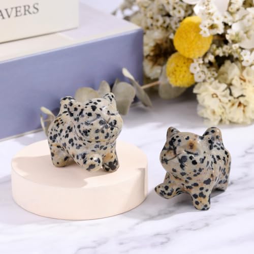 Top Plaza 1 PC Dalmation Spot Jasper Crystal Cute Cat Figurine Gifts Carved Healing Lucky Home Decor Natural Gemstone Cats Collectibles Pocket Sculpture for Cat Lovers - color: Dalmation Spot Jasper