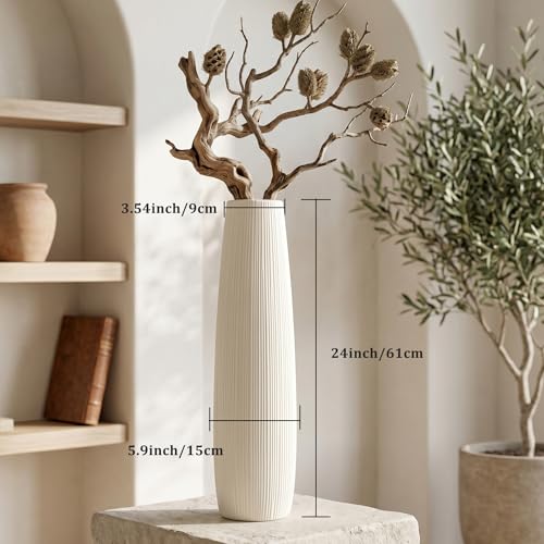 Ceramic Big White Floor Vase, 24" Tall Floor Vase, Large Decorative Flower Vases for Decor Living Room Modern Home Office Bedroom, Farmhouse, Glossy Glaze (24 Inch Tall) - size: 24 Inch Tall