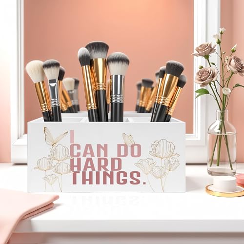 I Can Do Hard Things Pencil Pen Holder for Desk, Butterfly Floral Inspirational Wooden Pencil Holder Organizer for Home Office Desk Accessories, Encouragement Gifts for Women - color: Color-Desk accessories white 10