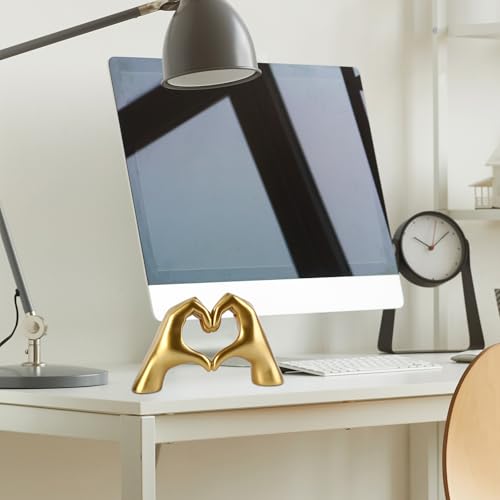 Gold Heart Hands Sculpture, Fan Gift Merch for Music Lovers, Home Decor Accents for Birthday Living Room Bedroom Shelf Desk, Small Cute Statue for Women Girls - size: Small:5.71x1.97x3.15 inch