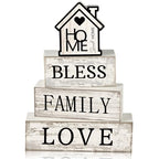 Yuntau 4 Pcs Farmhouse Wooden Tabletop Decor Sweet Home Tiered Tray Decor Rustic Retro Wood Bless Family Love Block Sign Gift Neutral Centerpiece Farmhouse Table Sign for Home Shelf Mantle - style: Sweet Home