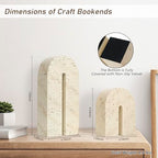 BOHDK Book Ends for Shelves, Resin Heavy Duty Decorative Bookends, Retro Arch Book Holder for Heavy Books, Imitation Travertine Book Stopper for Home Decor, Study, Bookshelf, Desktop, Set of Two