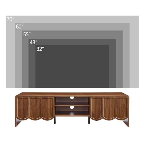 Modern 63" TV Stand, Wood Entertainment Center with Sliding Doors, Media Console for TVs Up to 70", TV Stand for Living Room, Walnut - color: Walnut