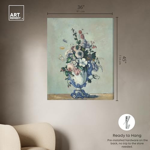 Art Remedy Paul Cezanne-Flowers In A Rococo Vase Vintage Classic Canvas Wall Art, Gallery Wrapped, 36"x45" - color: Gallery Wrapped, size: 45"L x 36"W