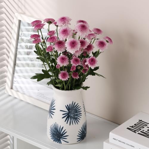 hjn White Flower Vase- Ceramic Vase for Decor, White vase for Flowers, Modern Vases for Living Room/Home Decor Accents/Entryway/Mantel/Bookshel-Teal - color: Teal White-7inch