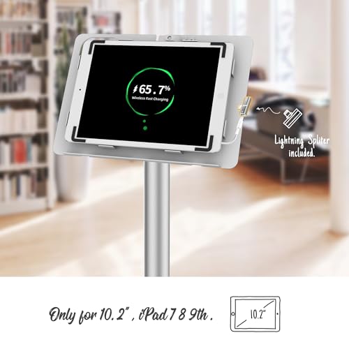 Tablet Floor Stand Compatible with 10.2" iPad 7 8 9, Rotate Lockable Metal Tablet Enclosure+Aluminum Pole+Metal Base - BSF302WT - color: White, size: iPad 7/8/9 (10.2")