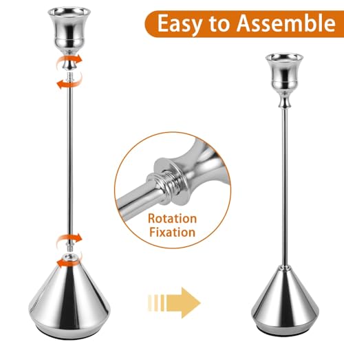 Elegant Vintage Silver Candlestick Holders, Set of 3 Taper Candle Holders with Weighted Base for Wedding, Dining Table, Holiday Decor - color: Silver