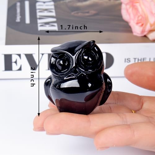 2 Inch Owl Figurine Handcrafted,Obsidian Healing Crystal Animal Sculpture,Home Decor Unique Gift for Collectors,Crystal Artwork Nature Lovers Birthday Anniversary Present Spiritual Gift - color: Obsidian Owl