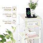 Asgolion Tall End Table with Charging Station, 3 Tier Narrow Tall Nightstand with Storage, Slim Side Table for Bedroom, Living Room, Nursery, Office, Cream White - color: Cream White, style: With Outlet