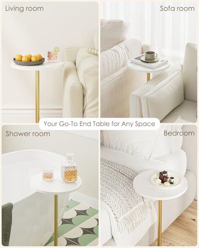 Masupu Drink Table, Round Side Table for Small Spaces, Pedestal Side Table, Small End Table with Metal Base, for Living Room, Bedroom, Bathroom, White Gold - color: 01.white Gold