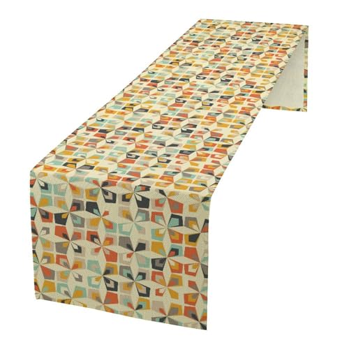 Geometric Vintage Art Table Runner,Mid Century Modern Pattern Colorful Retro Shapes Forms Table Runners for Kitchen Dining Table Home Party Decor 13x36in - color: Beige-orange, size: 13x36in