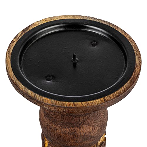 Bloomingville Carved Wood Candle Holder, Natural