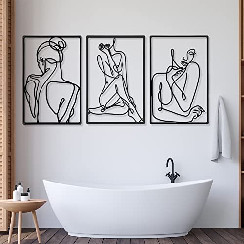 CHENGU 3 Pieces Metal Minimalist Abstract Woman Wall Art Line Drawing Wall Art Decor Single Line Female Home Hanging for Kitchen Bathroom Living Room - style: Vibrant Style