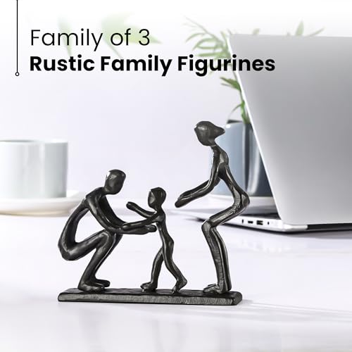 Rustic Family Figurines Family of Three Sculptures Parents and Kid Statue for Bedroom Décor Cast Iron Family Sculpture for Living Room Decor Gifts for Family Unique Art Piece Modern Home Décor - style: Family of Three Sculptures