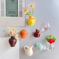 8PCS Cute Mini Ceramic Vase Magnets for Fridge, Mini Bud Vases Magnetic, Tiny 3D Plant Vase for Refrigerator Decoration Kitchen Locker Kitchen Office