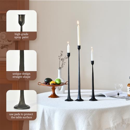 Iron Black Candlestick Holders, Set of 3 Candle Stick Holders,Fits 3/4 inch Thick Candle&Led Candles, Vintage Modern Decorative Centerpiece for Dining Table Centerpiece, Wedding, Party Decor - color: Black-straight, size: 14.4”,17.1”,19.7”