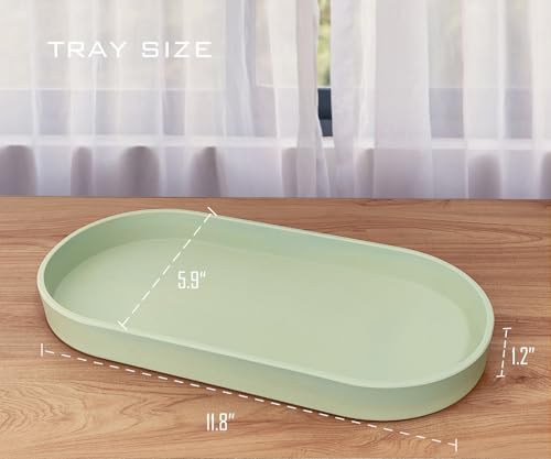 Green Small Tray (11.8 inch), Oval Tray for Kitchen Counter, Bathtub Bathroom Vanity Items, Countertop Organizer, Coffee Accessory, Bar, Serving Seasoning, Salt and Pepper, Soap, Perfume. - color: Green, size: 11.8" x 5.9" x 1.2"