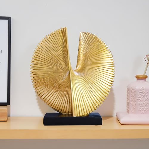 Modern Abstract Round Decorative Sculpture , Dining Living Room Desk Decor,Geometric Home Decor Statues,Shelf Top Decor Aesthetics,making it perfect for placing coffee tables or office shelves,golden - color: 12.4"golden