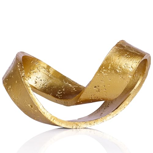 Geometric Knot Sculpture, Modern Coffee Table Decor Abstract Figurines, Boho Home Decor Statue for Shelf, Living Room, Office Desktop, Bedroom, Bookcase Decorative (Gold) - color: Gold