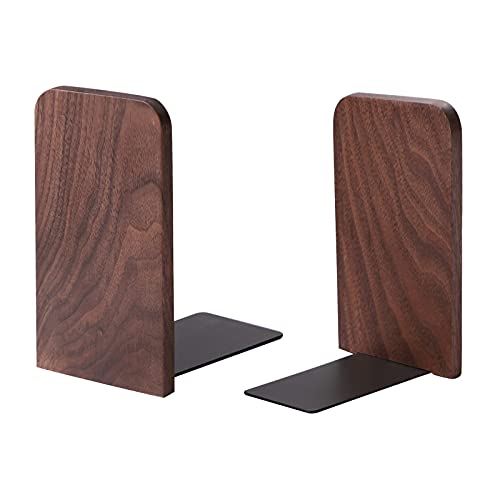 Muso Wood Book Ends for Shelves, Non-Slip Bookends, Heavy Duty Wooden Bookend Support for Books and Movies (Walnut 1 Pair) - color: Walnut-1 Pair