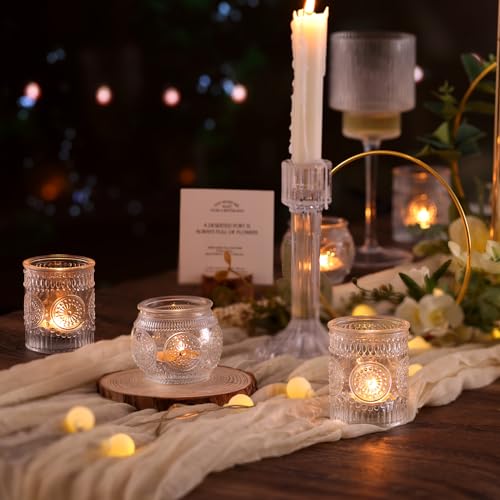 DARJEN 24Pcs Clear Votive Candle Holders - Glass Tea Light Candle Holder, Candle Holders Bulk, Embossed Candle Votives for Wedding Centerpiece & Home Decor - color: Clear