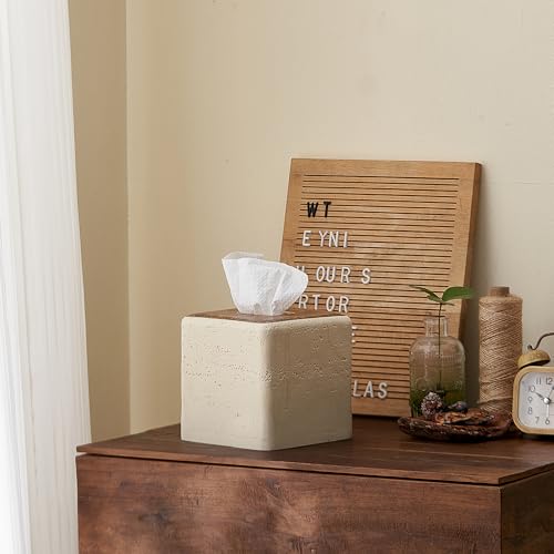 Natural Travertine & Wood Textures Tissue Box Cover Square for Home Decor,Resin Heavy Tissue Box Holder for Bathroom Countertop,Tabletop,Bedside Table,Office (Handmade of Resin) - color: Travertine & Wood