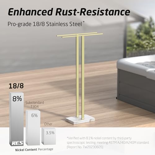 KES Standing Towel Rack with Marble Base, 37" H (Equal Height) Gold Towel Rack for Bathroom Floor, Towel Rack Stand Fits Large Bath Towel, 18/8 Stainless Steel, BTH229-BZ - color: Gold, size: 37" H (Equal-height)