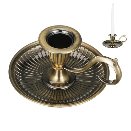 TOYANDONA Retro Taper Candle Holder with Handle Vintage Brass Candlestick Tabletop Candle Stand for Wedding Christmas Thanksgiving Party Decor 4.52X4.52X2.55In