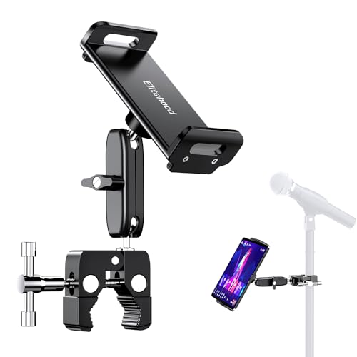 elitehood Aluminum Dual Ball Head Tablet Holder for Mic Stand, Adjustable iPad Mic Stand Holder, Strong Metal iPad Clamp Mount for Aircraft Yoke, Loader, Tractor, Boat, Wheelchair, Stroller, Treadmill - size: 6in - Dual Ball Joint