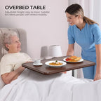 WOTURE Adjustable Overbed Table with Wheels, Pneumatic Height Adjustment, Ideal for Hospital Use or At Home as Bed Tray, Standing Desk, Bedridden & Mobility Needs, Walnut - color: Walnut