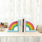 NIKKY HOME Wooden Rainbow Book Ends Non-Skid Cute Bookends Book Stoppers for Girls Home Children's Room Classroom Nursery Decor, Pack of 2