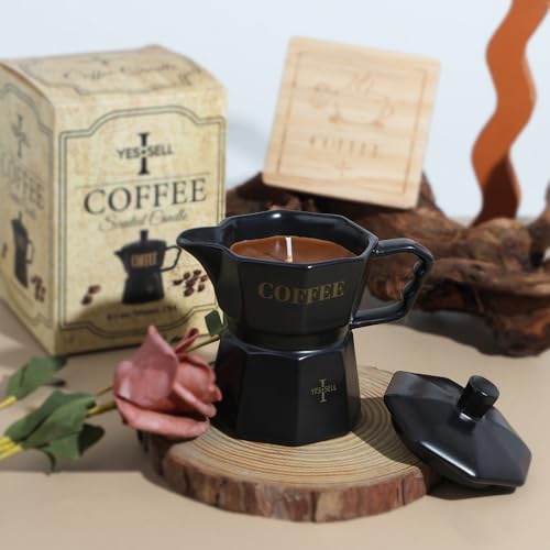 Coffee Candle with Cup Holder & Luxury Box, Soy Candles Non Toxic for Kitchen - Perfect Candles for Women, Eco-Friendly Soy Wax, Candle House