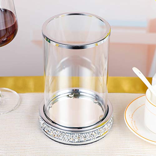 Pillar Candle Holders set of 2,Hurricane Candle Holders for Pillar Candle,Glass Candle Holder for Coffee Dining Table, Wedding, Christmas, Halloween, Home Decoration,Silver Candle Holders - color: Silver Rhinestone