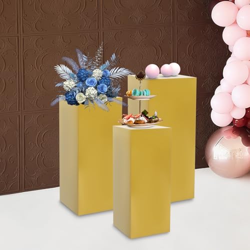 3/6 PCS Square Tall Pedestal Stand Metal Square Pedestal Stand Tall Pedestals Cake Stands for Party Wedding Birthday (Gold, 3Pcs) - color: Gold, size: 3Pcs
