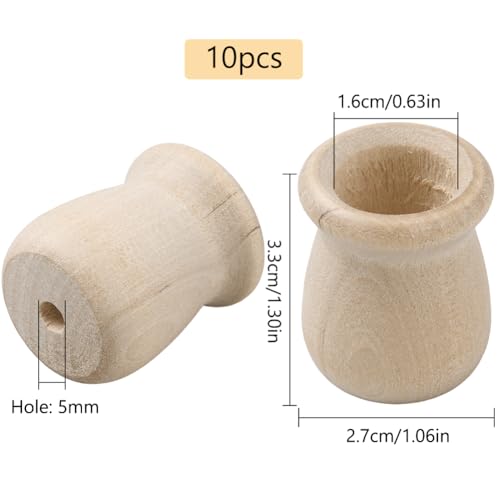 GORGECRAFT 1.3 Inch 10pcs Unfinished Wood Candle Cups Blank Candle Holders Wooden Candlesticks 0.2 Inch Hole Classics Flower Container for Hand Painting Crafts Home Wedding Decorations - size: 1.3x0.63inch,0.2inch