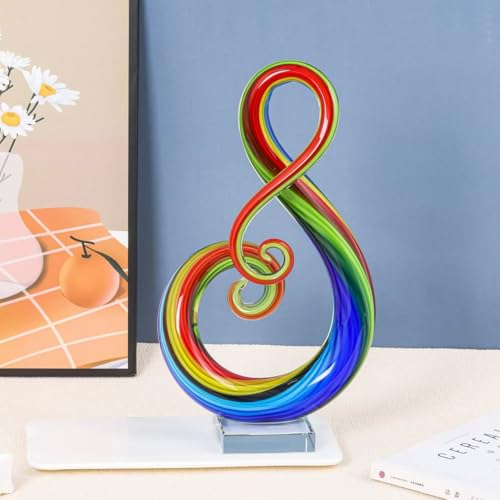Handmade Glass Sculpture, Luxury Home Decor Art Object, Unique Decorative Tabletop Figurine for Living Room, Coffee Table, Mantel, Showroom – Modern Artistic Centerpiece (Rainbow Notes) - color: Rainbow Notes